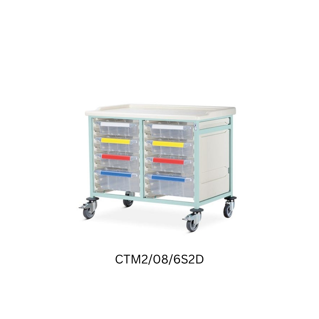 Caretray – Mild Steel, Low Level Double Column Healthcare Trolley