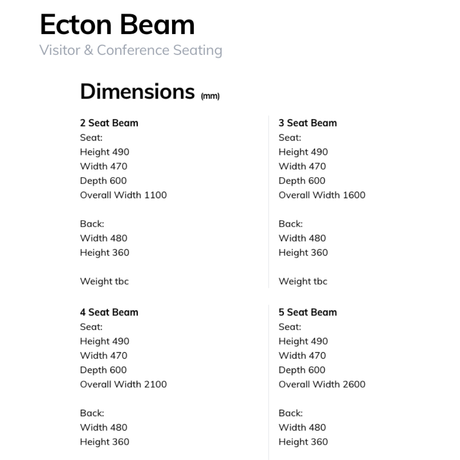 Ecton Beam Seating Dimensions