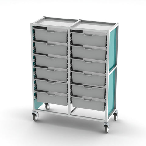 CareKart Storage Trolley With Double Column & Height | 2 x 80mm, 10 x 160mm Trays | HECCK123/C