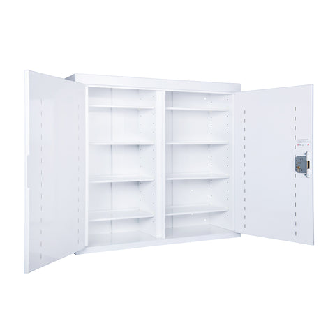 Pharmacy Medical - HECMC404 MEDICINE / DRUGS CABINET 900 X 1000 X 300mm | 8 FULL DEPTH SHELVES | DOUBLE DOOR | Optional warning light