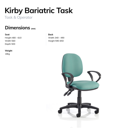 Kirby Bariatric Operator chair Dimensions