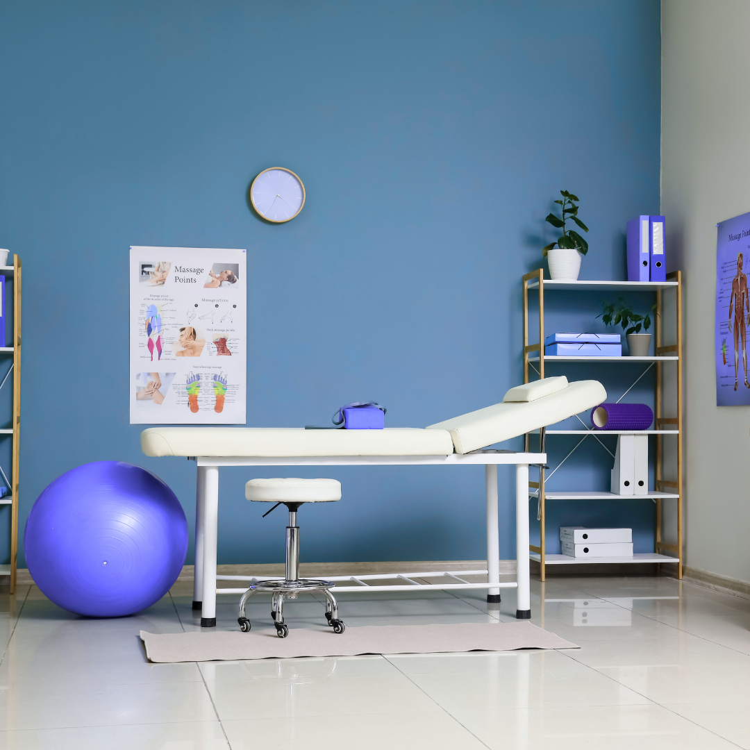 Medical or therapy room with examination table in patient room
