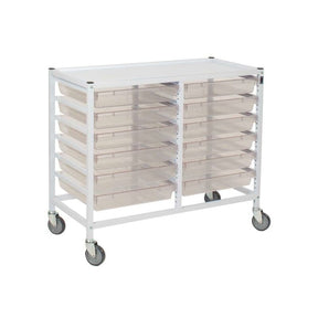MSETE502520-A - Classic Low Double White Trolley 12 Shallow Antimicrobial Translucent Trays Assembled