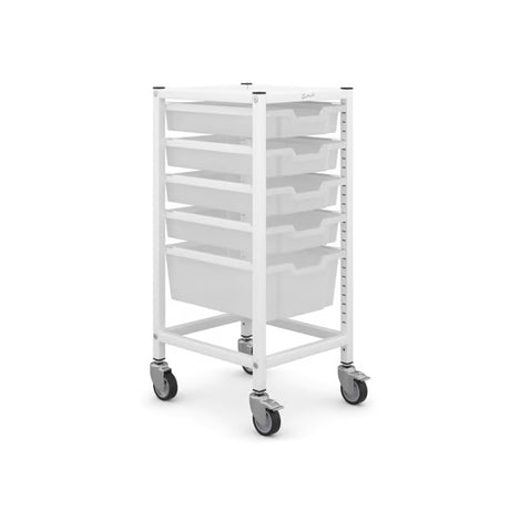 MWSET1710254120-A-Medical Compact Single White Trolley 4 Shallow 1 Deep Antimicrobial Translucent Trays Assembled -PR-SIDE VIEW