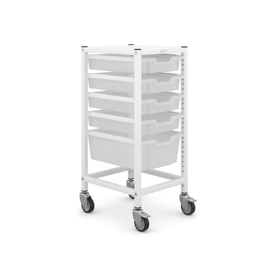 Medical Compact Single Trolley 4 Shallow & 1 Deep Antimicrobial Trays (Assembled) T