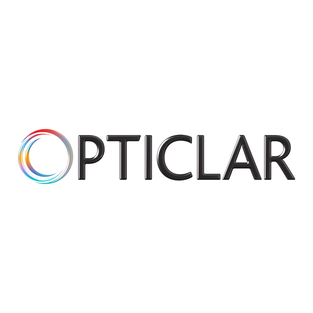 Opticlar logo with a colorful circular design on a white background