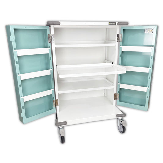 Pharmacy Medical - HECT220 9 HOOP MONITORED DOSAGE (MDS) DRUGS TROLLEY | 3 INTERNAL SHELVES (Adjustable) | DOUBLE DOOR / KEY LOCK / OUSH BUTTON KEY CODE LOCK