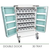 Pharmacy Medical - HECT655 30 TRAY ORIGINAL PACKAGING TROLLEY | CLEAR PLASTIC TRAYS | DOUBLE DOOR / KEY LOCK / PUSH BUTTON KEY CODE