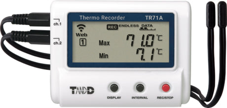 Wi-Fi, Bluetooth and USB 2 Channel Temperature Data Logger with display