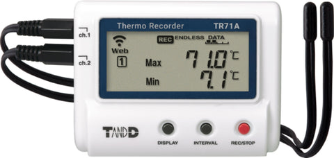 Wi-Fi, Bluetooth and USB 2 Channel Temperature Data Logger with display