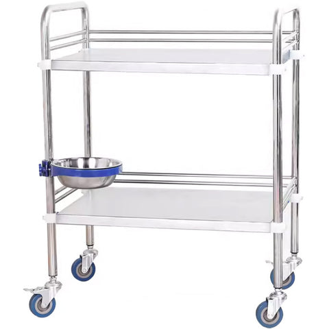 Professional 2 Tier Mobile Medical Trolley Stainless Steel 770x450x860mm