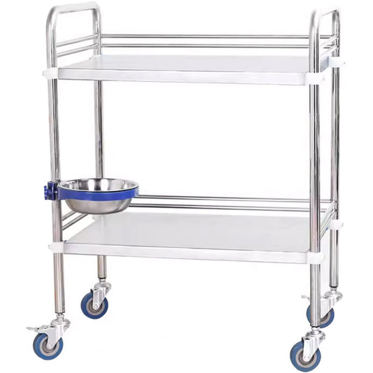 Professional 2 Tier Mobile Medical Trolley Stainless Steel 770x450x860mm