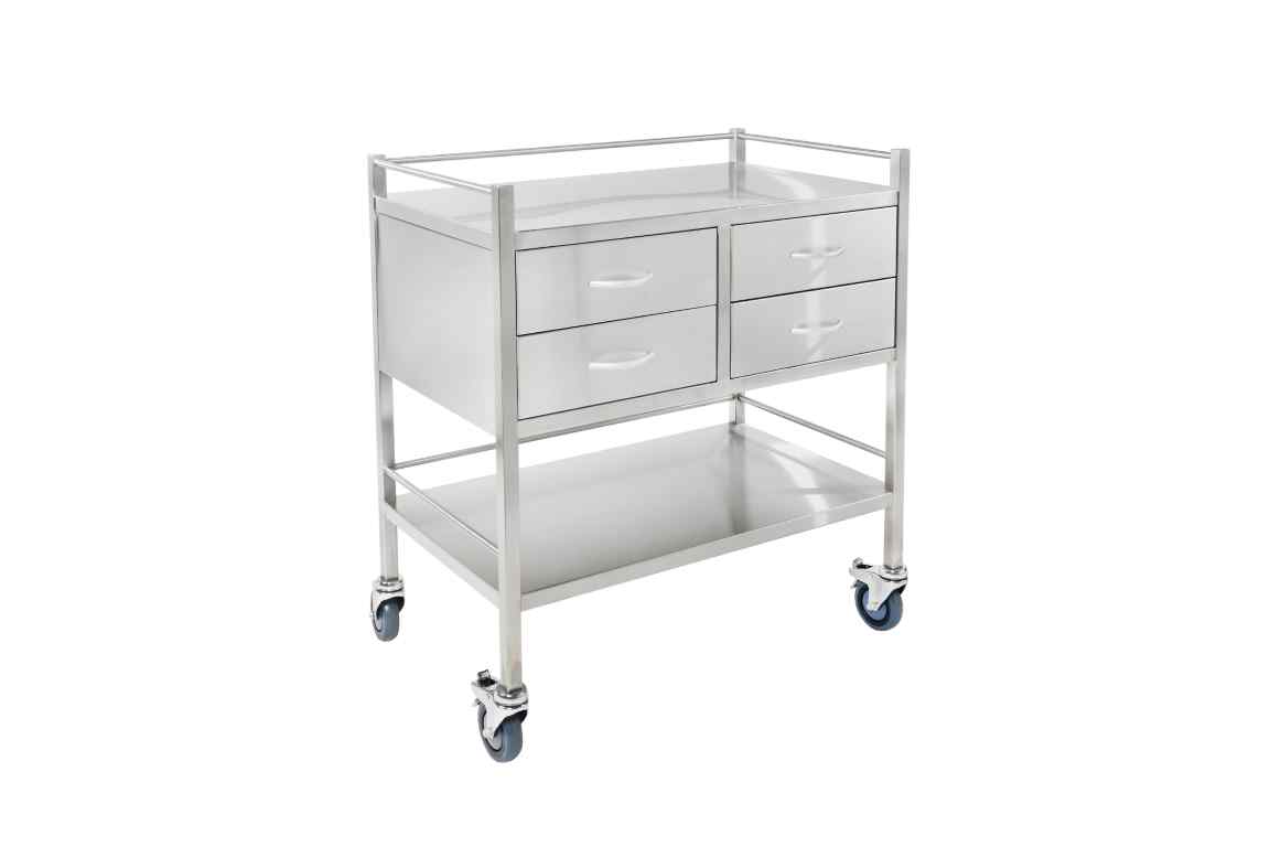 Large Four Drawer Medical Trolley Stainless Steel