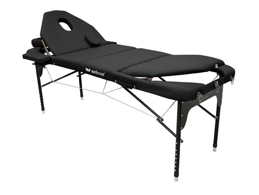 WELLCORE folding aluminum table 185 x 65 cm with double folding backrest - BLACK