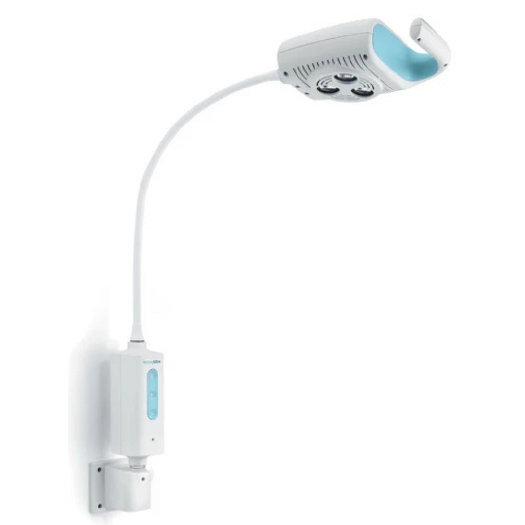 White LED wall light with flexible arm on a white background