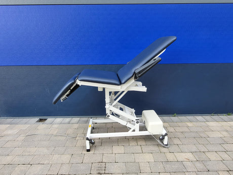 Reconditioned Three Section Electric Podiatry Couch - reclined 
