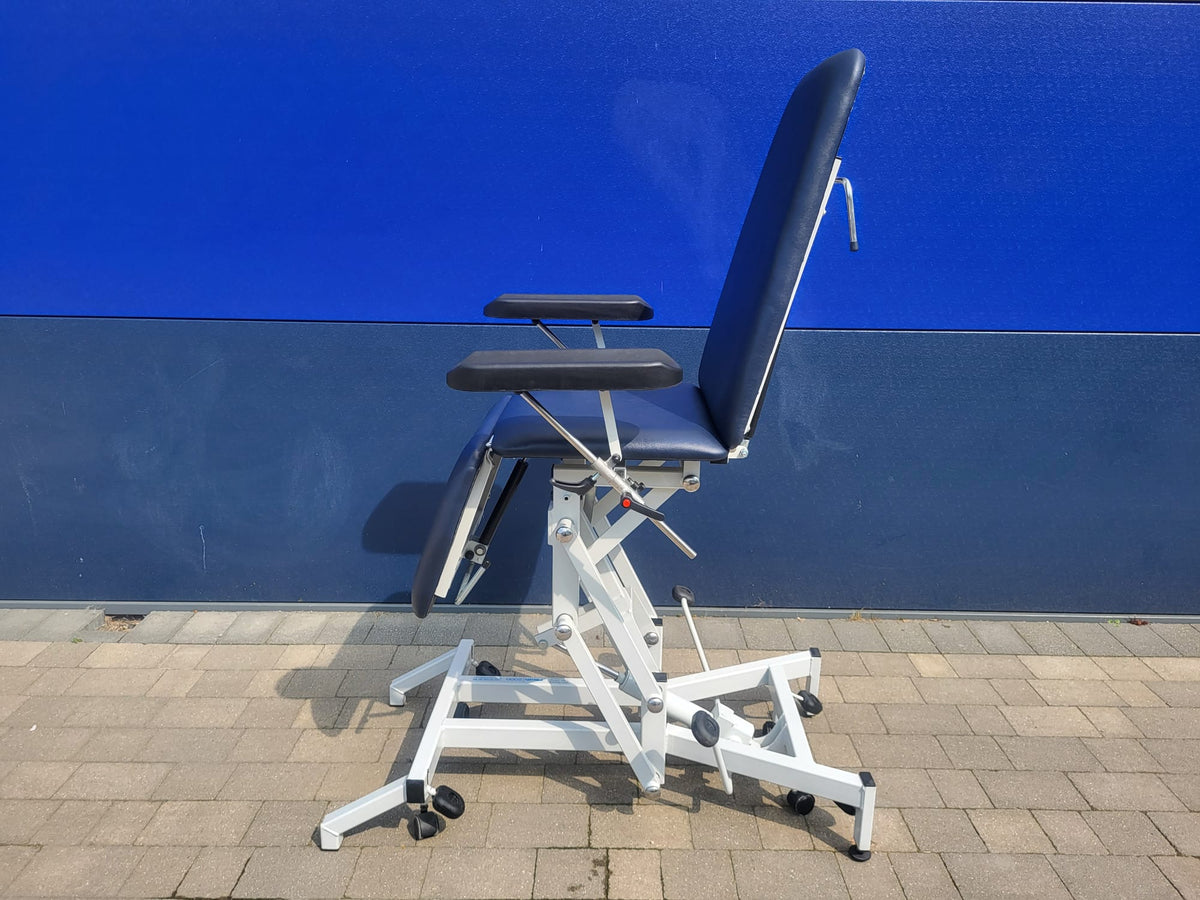 Reconditioned Three Section Electric Phlebotomy Treatment Couch - raised seated view