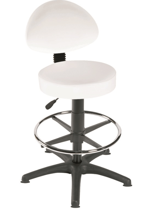 High Level Gas Lift Stool, Back Rest, Foot Ring, Glides [Sun-STO5] WHITE
