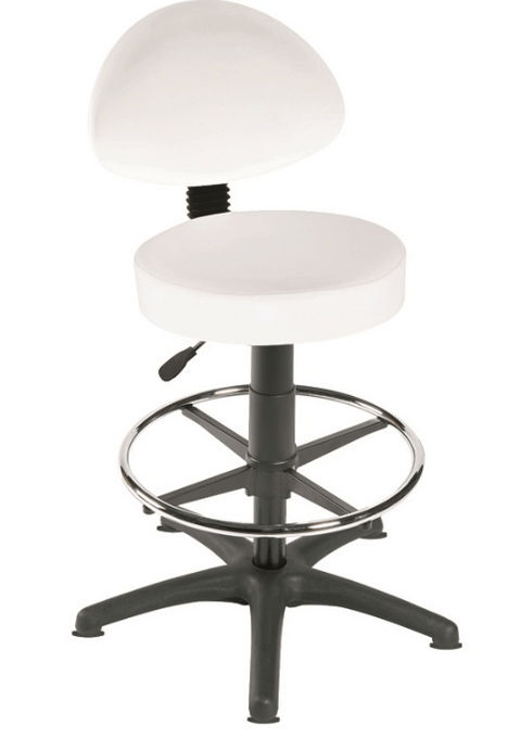High Level Gas Lift Stool, Back Rest, Foot Ring, Glides [Sun-STO5] WHITE