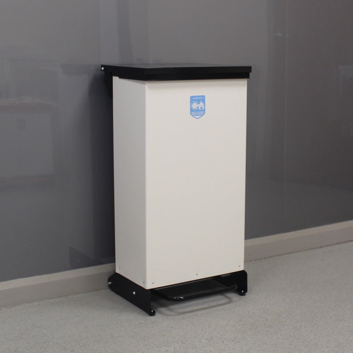 80 Litre Metal Fixed Body Clinical Waste Bin - black and white 