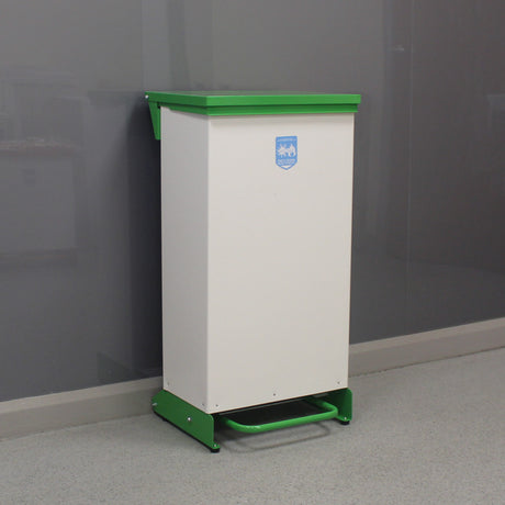 80 Litre Metal Fixed Body Clinical Waste Bin - green and white