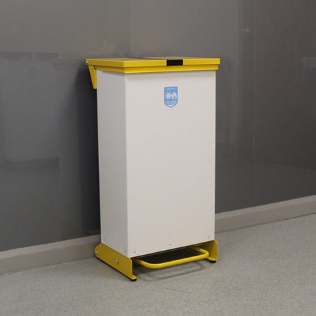 80 Litre Metal Fixed Body Clinical Waste Bin - yellow and white