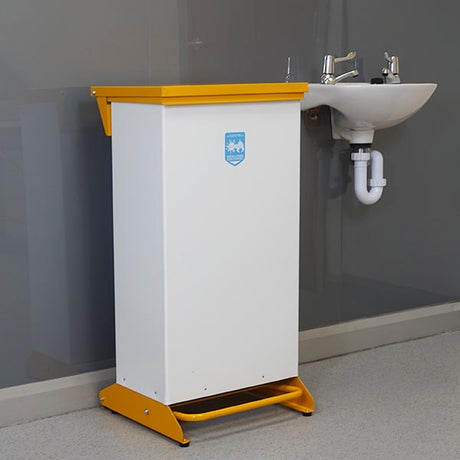 80 Litre Metal Fixed Body Clinical Waste Bin - mustard and white