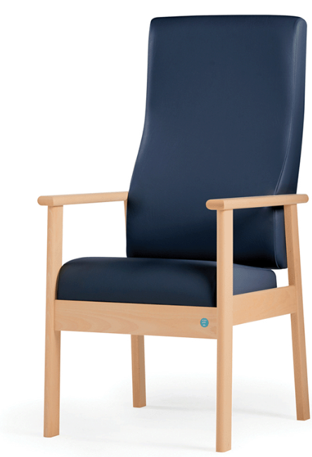 Aylesbury Patient Chair - Housekeeping Wheels with Zest / Hyacinth . Stain; Clear Lacquer Beech, 19" (480mm) Seat Height, Removable Seat.