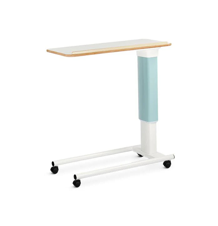 Overbed Table, Height Adjustable, Melamine, Grey White Flat Top