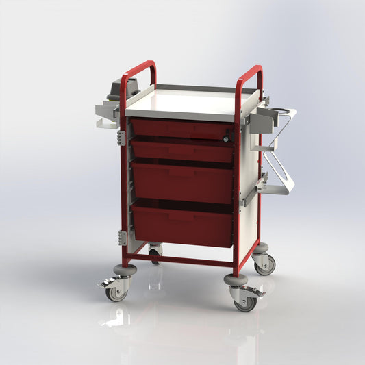 Crash trolley-  Emergency Trolley / Crash Cart Vista 50 RED (without IV Pole)