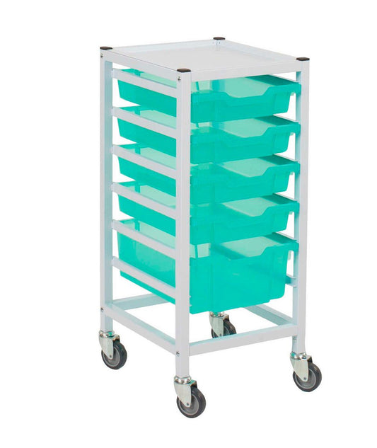 Compact Hospital Storage Trolley With 5 Trays- Clear tray