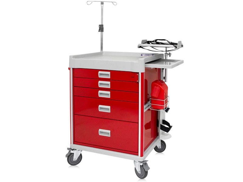 EMERGENCY CRASH TROLLEY WITH 5 DRAWERS AND ACCESSORIES