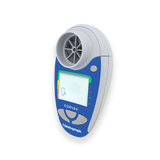 A Vitalograph copd-6 Respiratory Screener, a handheld device used for measuring respiratory function, predominantly blue with a white front panel and silver accents.