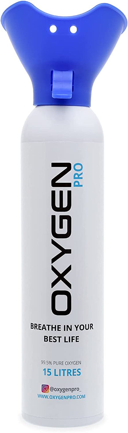 Oxygen Pro Canister with Inhaler Cup - 15 litres of 99.5% Pure Oxygen Cylinder - Patented Compact Compression Tech - Improves Concentration, Performance, Recovery – Perfect for Sport, Study & Travel