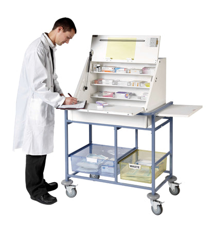 Ward Drug & Medicine Dispensing Trolley (keyed to differ) - Large Capacity with divider system & 2 storage trays