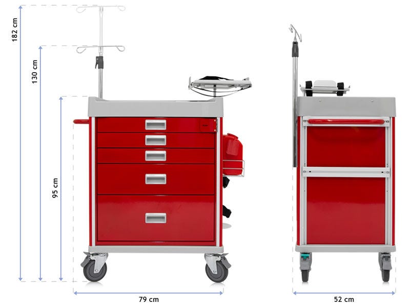 EMERGENCY CRASH TROLLEY WITH 5 DRAWERS AND ACCESSORIES