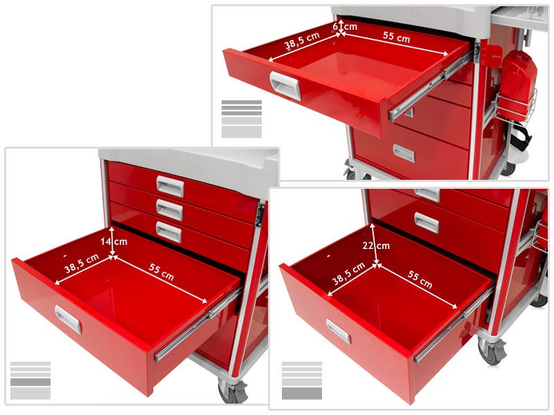 EMERGENCY CRASH TROLLEY WITH 5 DRAWERS AND ACCESSORIES