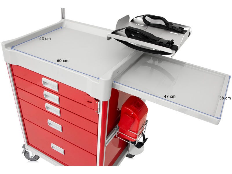 EMERGENCY CRASH TROLLEY WITH 5 DRAWERS AND ACCESSORIES