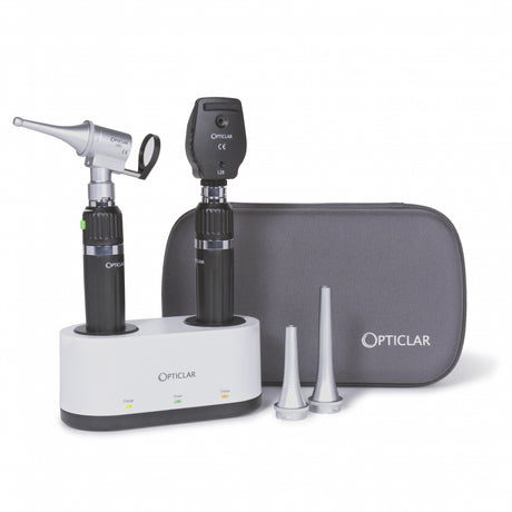 Opticlar - Standard Veterinary Diagnostic Set - 2 E-Lithium Rechargeable Handles, Twin Port Charger