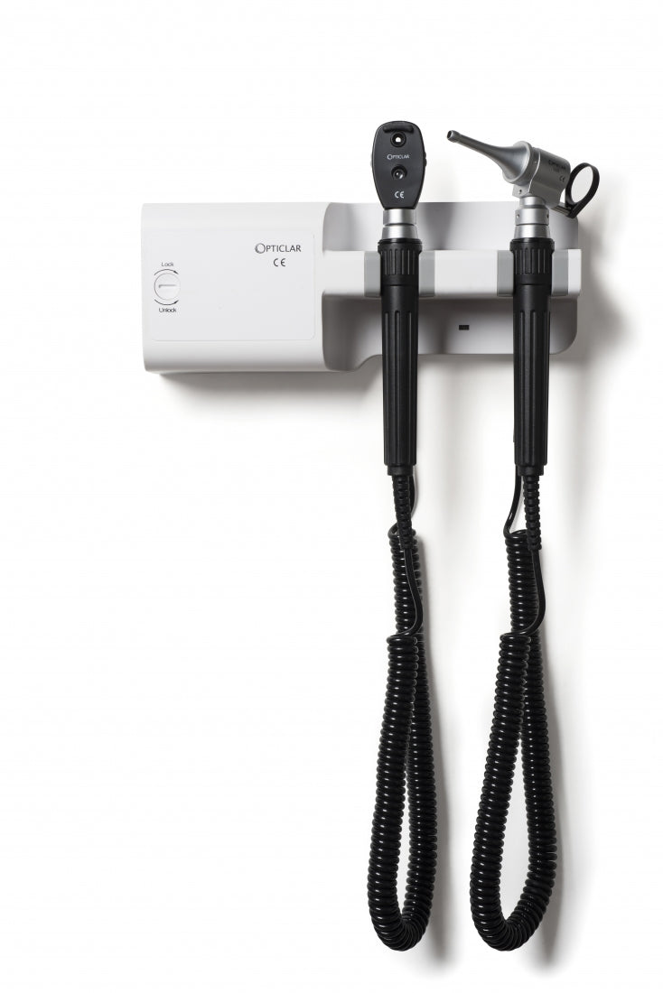Opticlar - Standard Veterinary Diagnostic Set - Wall Mounted, Mains/ C cell with Stainless Steel Tip Tidy