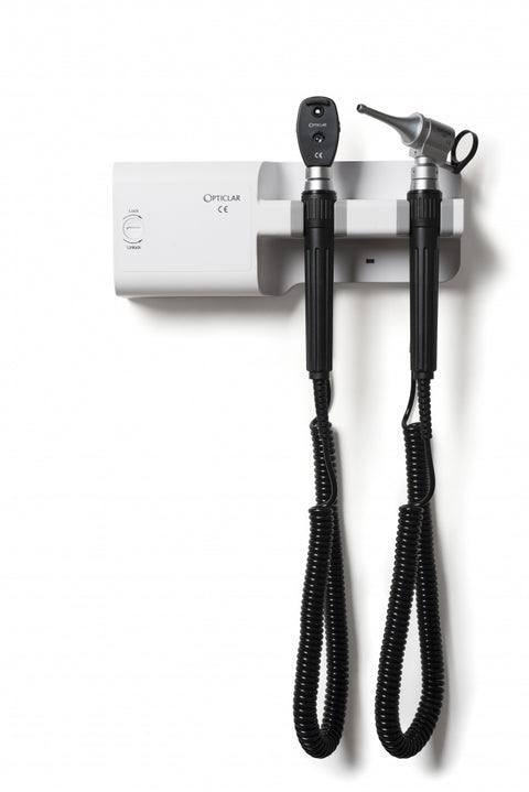 Opticlar - Standard Veterinary Diagnostic Set - Wall Mounted, Mains/ C cell with Stainless Steel Tip Tidy