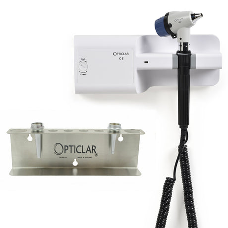 AW Opticlar-VarioScopeVeterinaryOtoscopeSetWallMounted-Mains CCellwithStainlessSteelTipTidy
