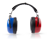 A pair of Amplivox audiocups, which are fitted earphones for use with audiometers, displayed against a white background.