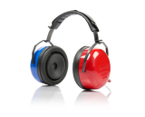 A pair of Amplivox audiocups, which are fitted earphones for use with audiometers, displayed against a white background.
