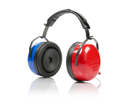 A pair of Amplivox audiocups, which are fitted earphones for use with audiometers, displayed against a white background.