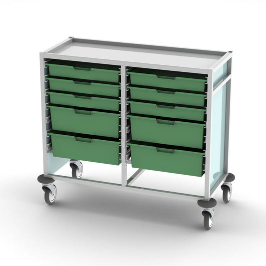 Pharmacy Medical - CareKart STORAGE TROLLEY, STANDARD HEIGHT, DOUBLE COLUMN | Multiple tray configurations | Optional Push Handles
