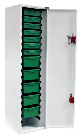 Pharmacy Medical - DTC04 MEDICINE / DRUGS TOWER UNIT | PLASTIC TRAYS 7 SHALLOW, 5 DEEP | 1850 x 500 x 500mm - lock options