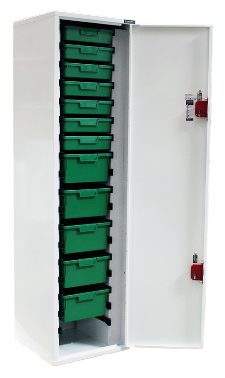 Pharmacy Medical - DTC04 MEDICINE / DRUGS TOWER UNIT | PLASTIC TRAYS 7 SHALLOW, 5 DEEP | 1850 x 500 x 500mm - lock options