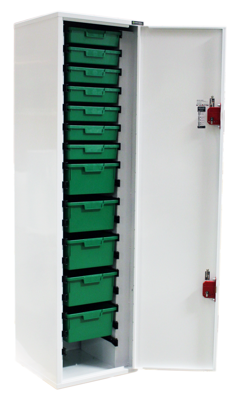 Pharmacy Medical - DTC04 MEDICINE / DRUGS TOWER UNIT | PLASTIC TRAYS 7 SHALLOW, 5 DEEP | 1850 x 500 x 500mm - lock options
