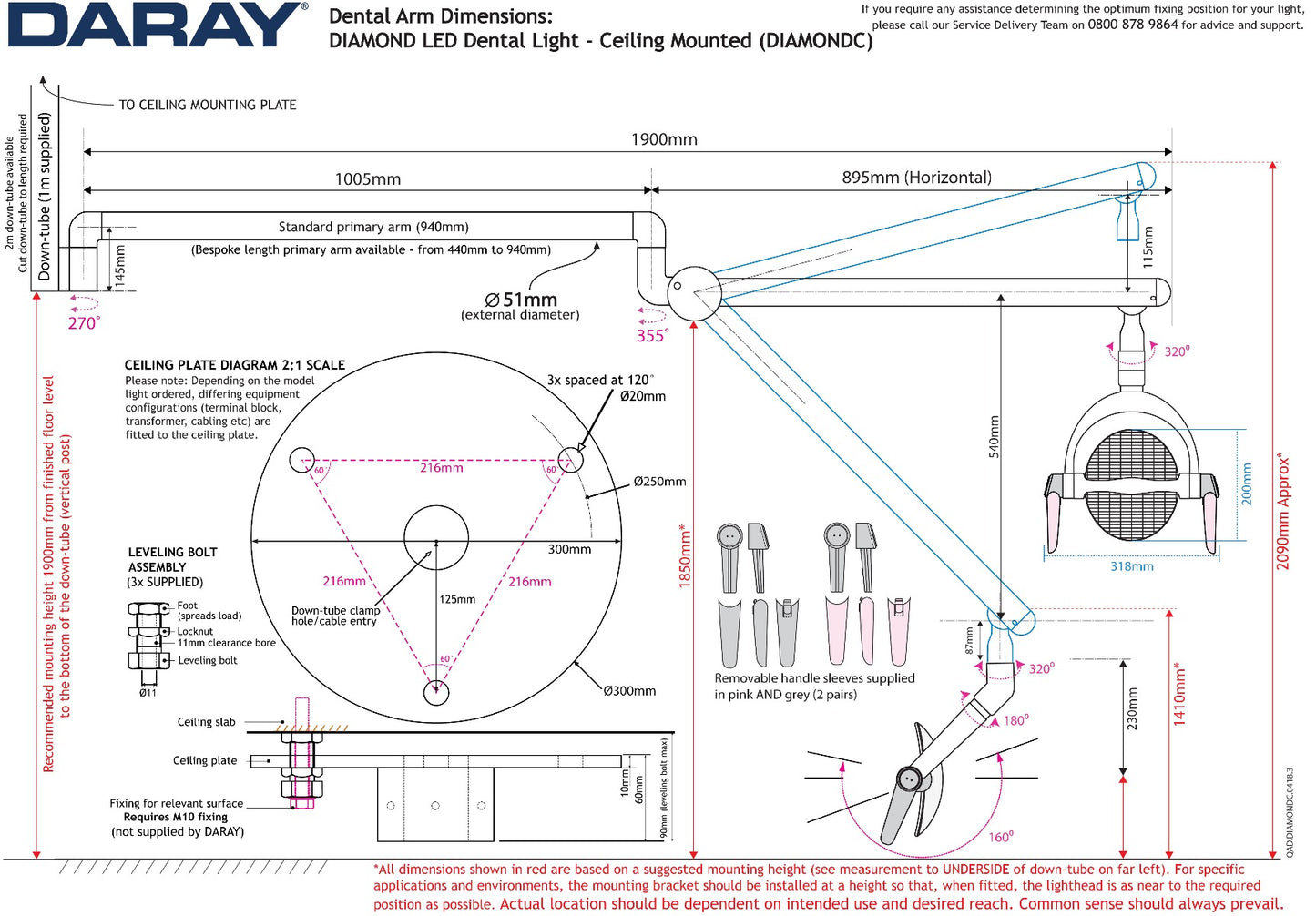 Daray - Diamond LED Dental Light - various fittings